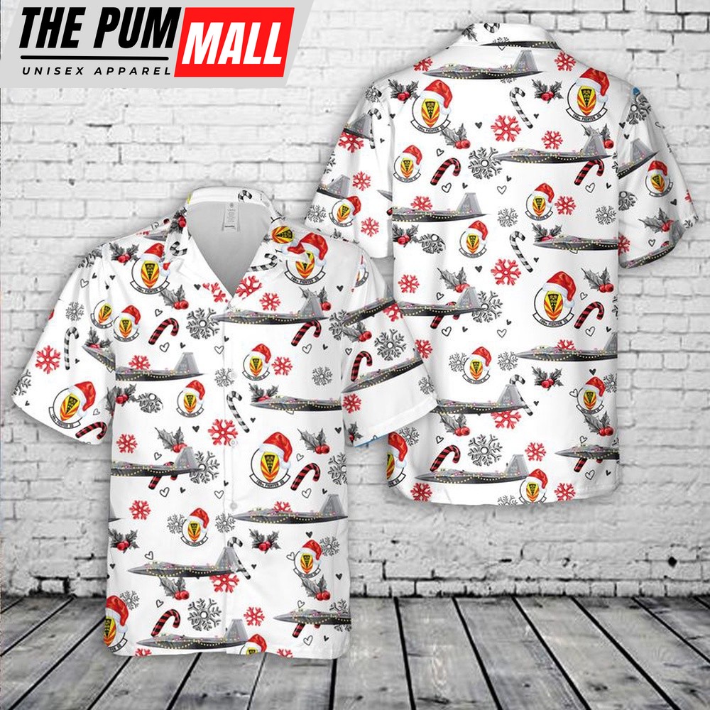 Air Force Hawaiian Shirt, US Air Force Hawaii Air National Guard 154th Wing 199th Fighter Squadron F22A Raptor Christmas Hawaiian Shirt