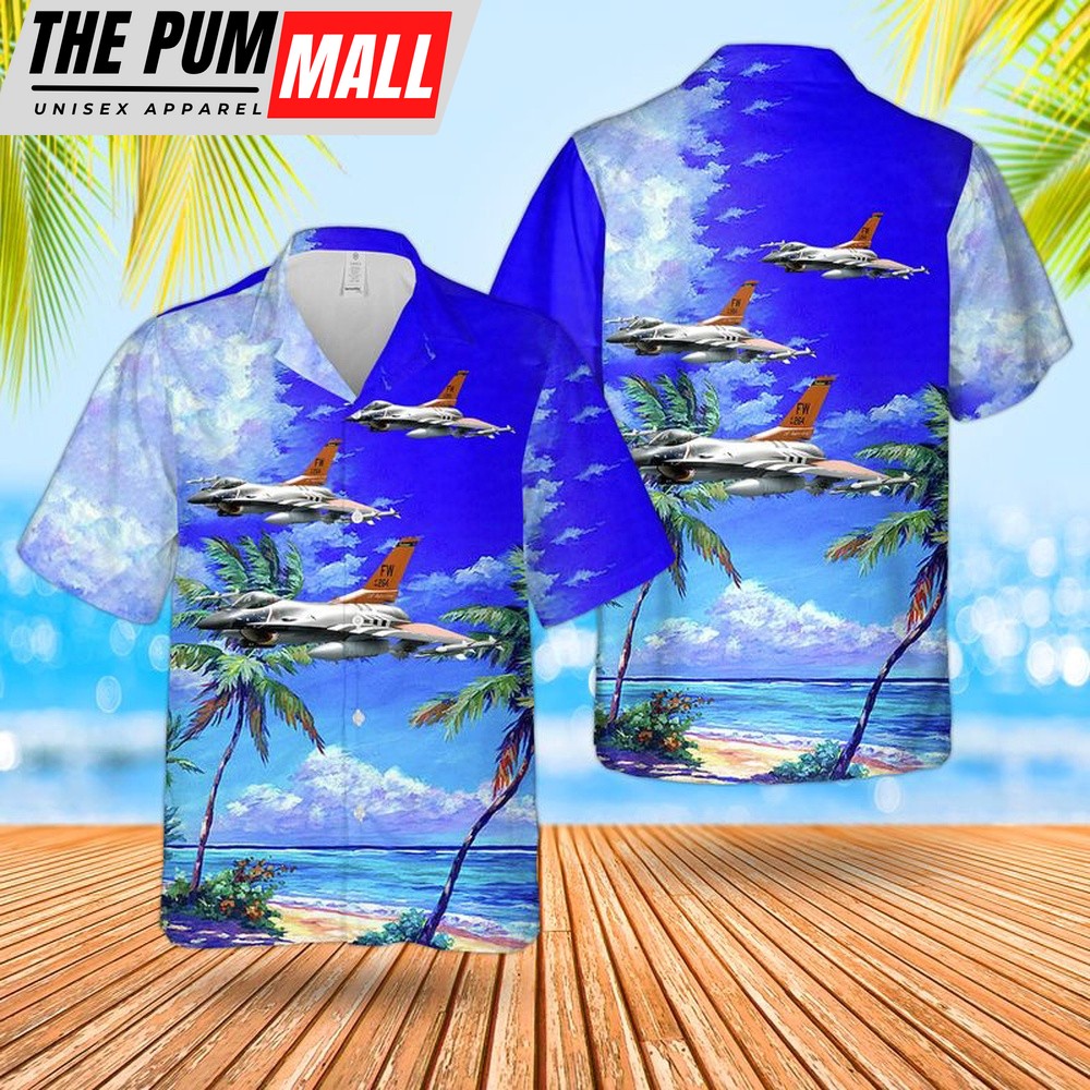 Air Force Hawaiian Shirt, US Air Force Indiana Air National Guard 122nd Fighter Wing F-16C block 25 Hawaiian Shirt, Veteran Hawaiian Shirt