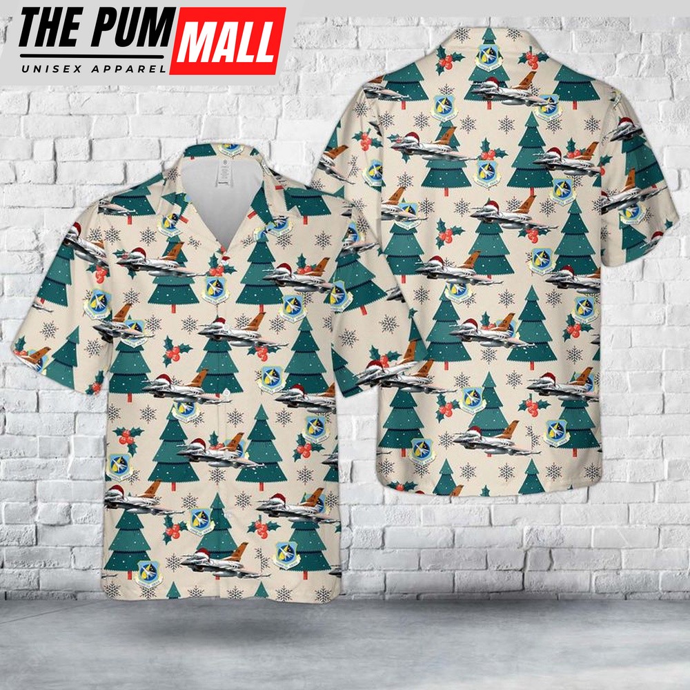 Air Force Hawaiian Shirt, US Air Force Indiana Air National Guard 122nd Fighter Wing F-16C block 25 Christmas Hawaiian Shirt
