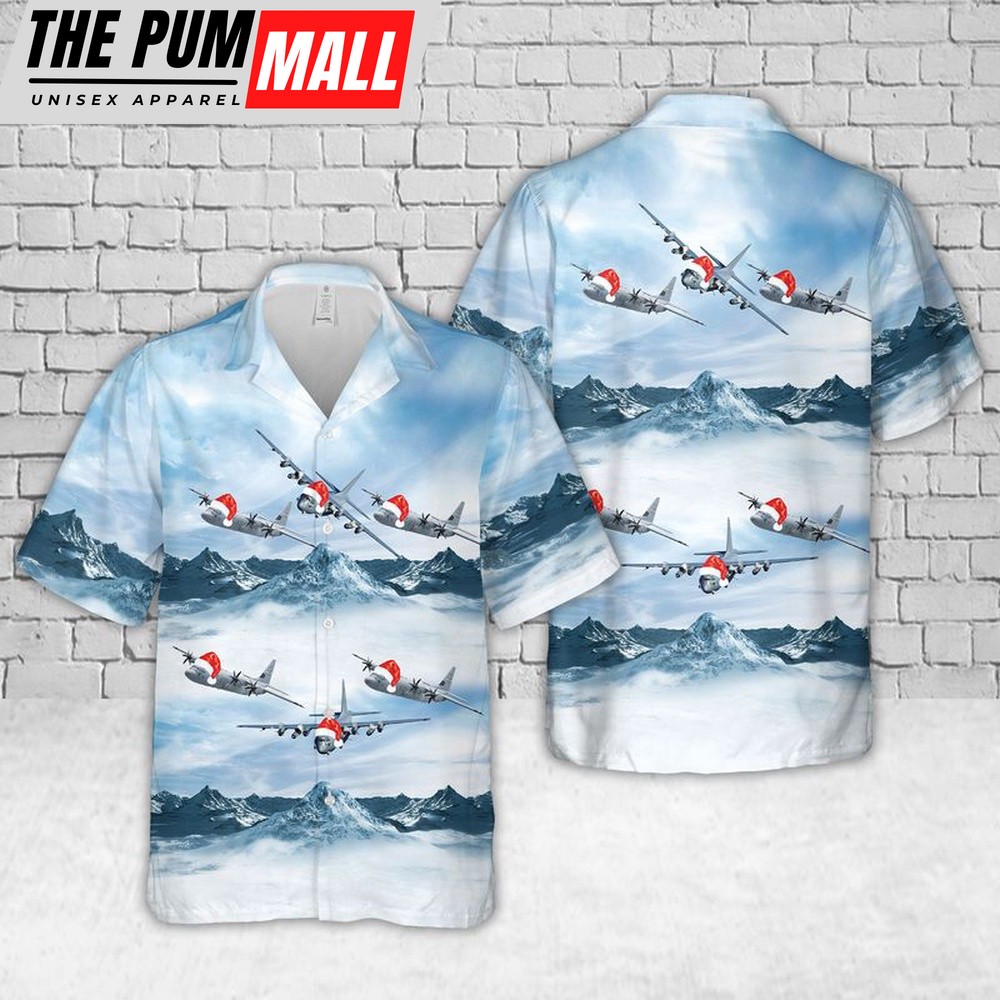Air Force Hawaiian Shirt, US Air Force Lockheed AC-130 Christmas Hawaiian Shirt, Veteran Hawaiian Shirt