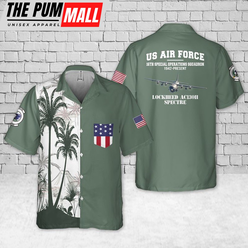 Air Force Hawaiian Shirt, US Air Force Lockheed AC-130H 16th Special Operations Squadron Pocket Hawaiian Shirt, Veteran Hawaiian Shirt