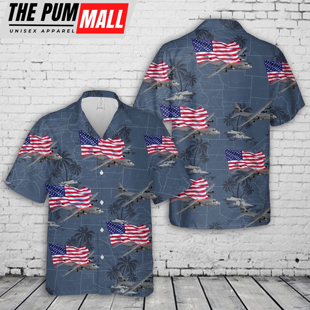 Air Force Hawaiian Shirt, US Air Force Lockheed C-130 Hercules 4th Of July Hawaiian Shirt, Veteran Hawaiian Shirt