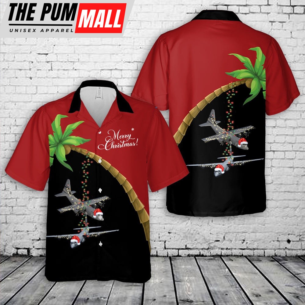 Air Force Hawaiian Shirt, US Air Force Lockheed C-130 Hercules Christmas Hawaiian Shirt, Veteran Hawaiian Shirt