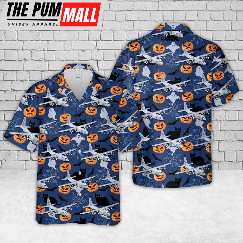 Air Force Hawaiian Shirt, US Air Force Lockheed C-130 Hercules Halloween Hawaiian Shirt, Veteran Hawaiian Shirt