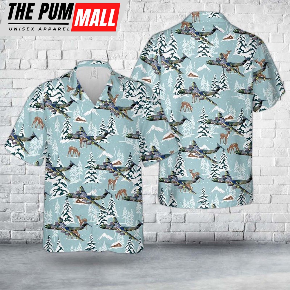 Air Force Hawaiian Shirt, US Air Force Lockheed C-141 Starlifter Christmas Hawaiian Shirt, Veteran Hawaiian Shirt