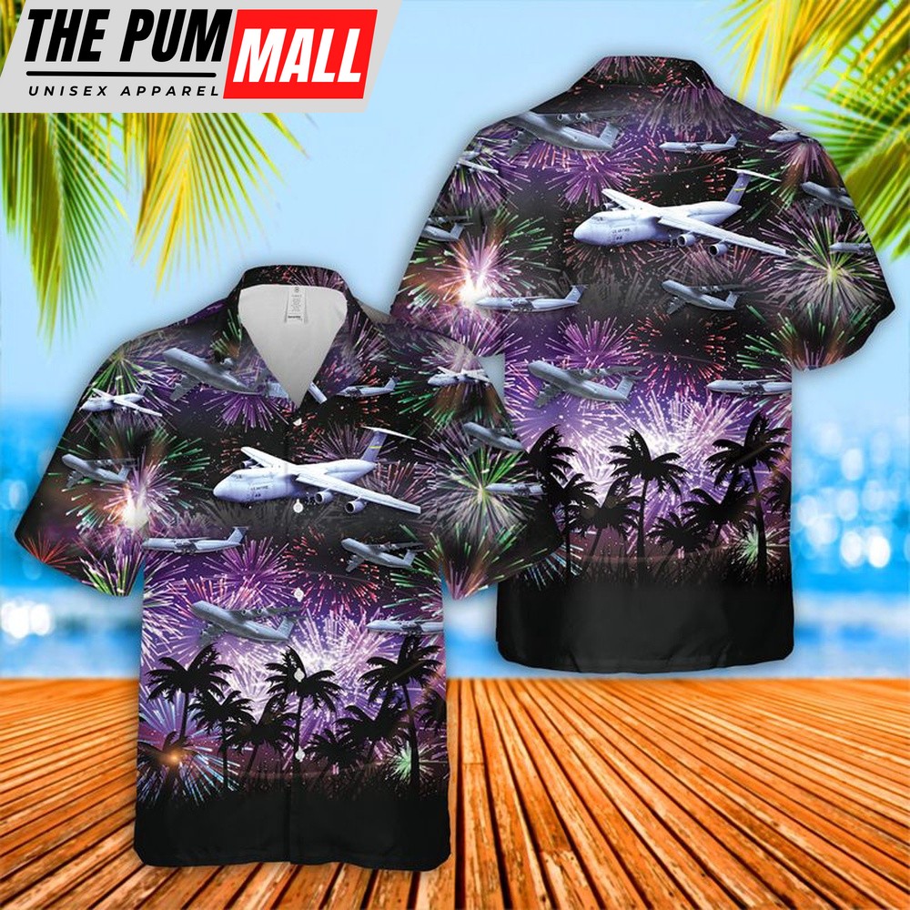 Air Force Hawaiian Shirt, US Air Force Lockheed C-5 Galaxy 4th Of July Hawaiian Shirt, Veteran Hawaiian Shirt