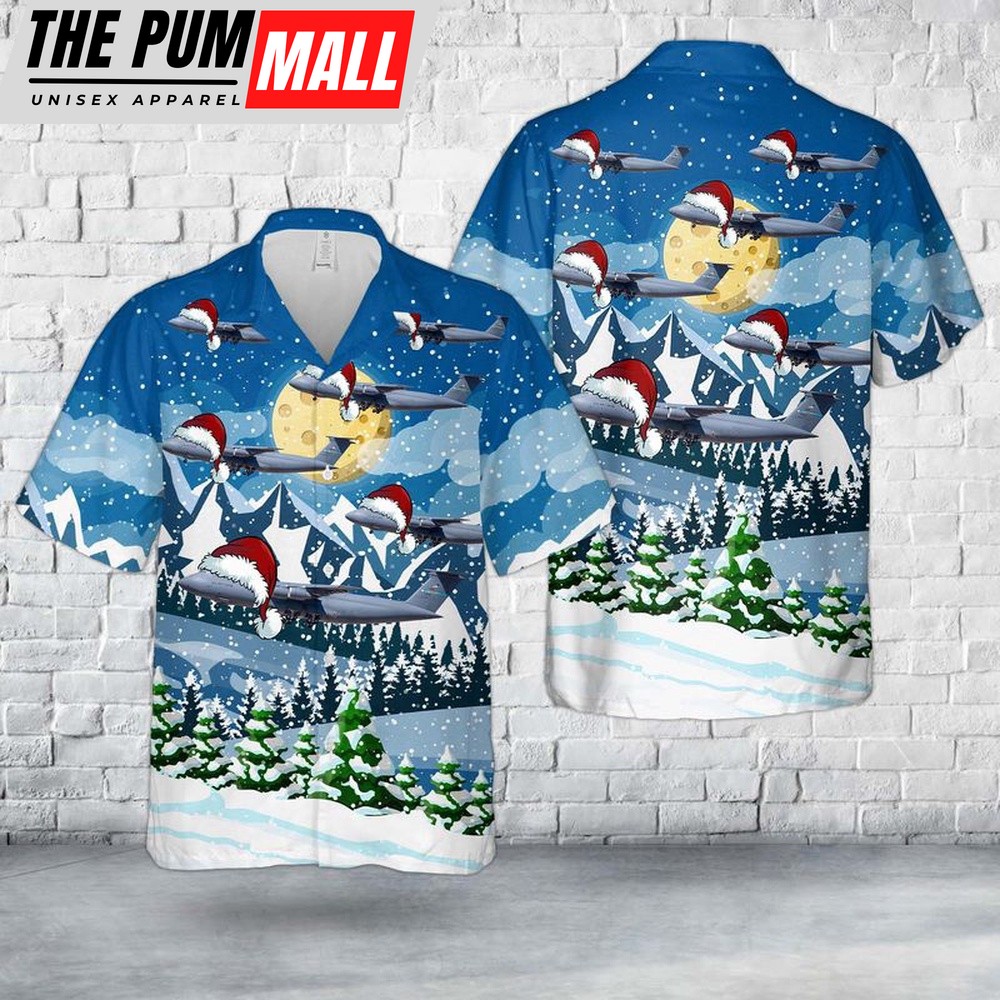 Air Force Hawaiian Shirt, US Air Force Lockheed C-5 Galaxy Christmas Hawaiian Shirt, Veteran Hawaiian Shirt