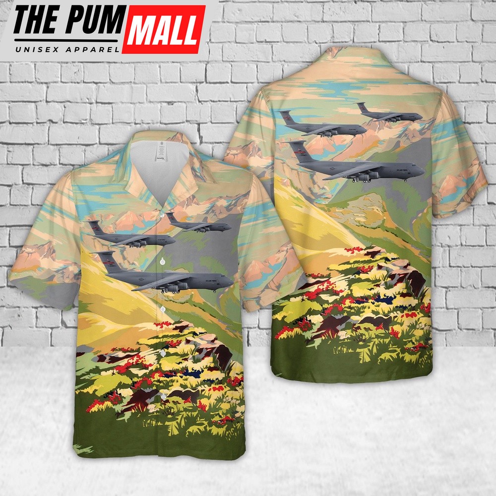 Air Force Hawaiian Shirt, US Air Force Lockheed C-5M Super Galaxy Transport Aircraft 439th AW 337th AS Westover ARB Hawaiian Shirt