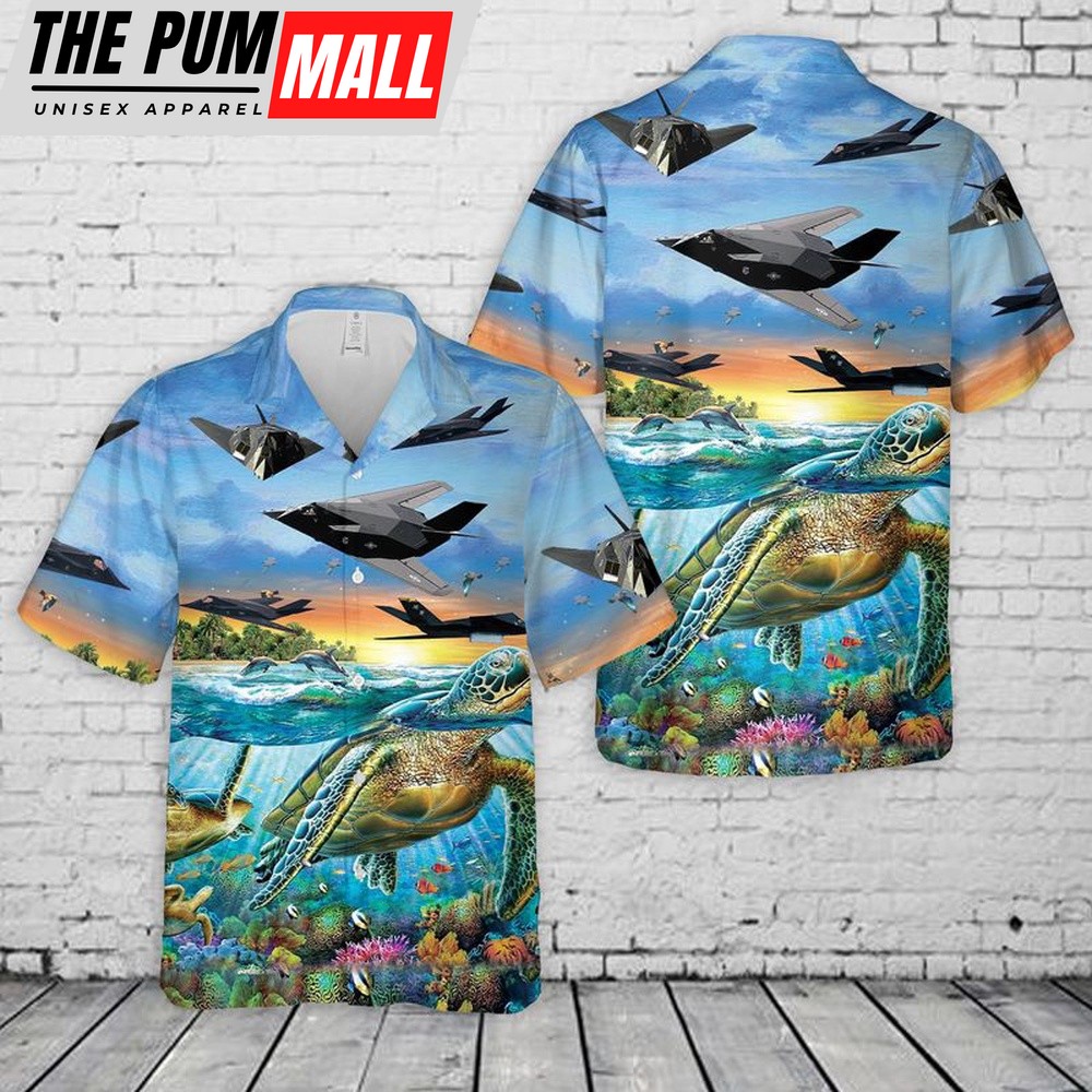 Air Force Hawaiian Shirt, US Air Force Lockheed F-117 Nighthawk Hawaiian Shirt, Veteran Hawaiian Shirt