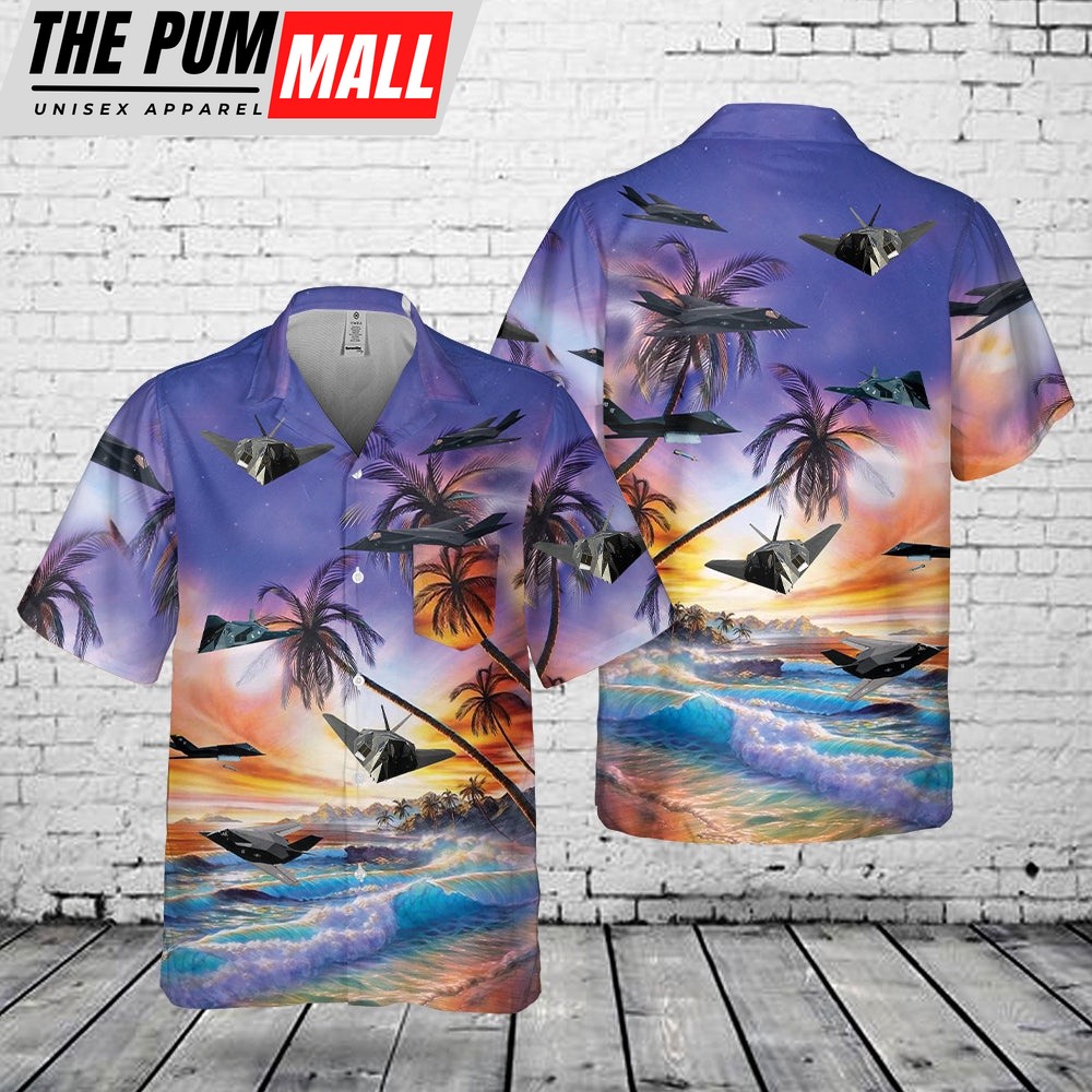 Air Force Hawaiian Shirt, US Air Force Lockheed F-117 Nighthawk Pocket Hawaiian Shirt, Veteran Hawaiian Shirt
