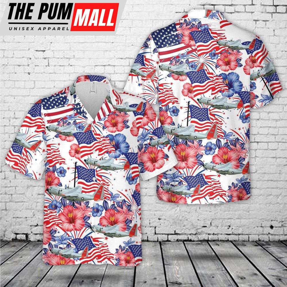 Air Force Hawaiian Shirt, US Air Force Lockheed LC-130, 4th Of July Hawaiian Shirt, Veteran Hawaiian Shirt