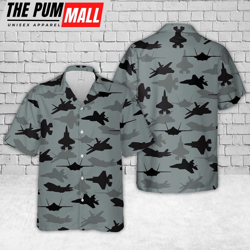 Air Force Hawaiian Shirt, US Air Force Lockheed Martin F-35 Lightning II Aircraft Silhouettes Hawaiian Shirt, Veteran Hawaiian Shirt