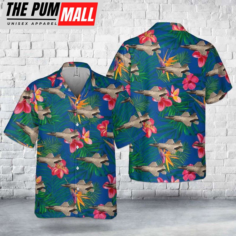 Air Force Hawaiian Shirt, US Air Force Lockheed Martin F-35 Lightning II Pocket Hawaiian Shirt, Veteran Hawaiian Shirt