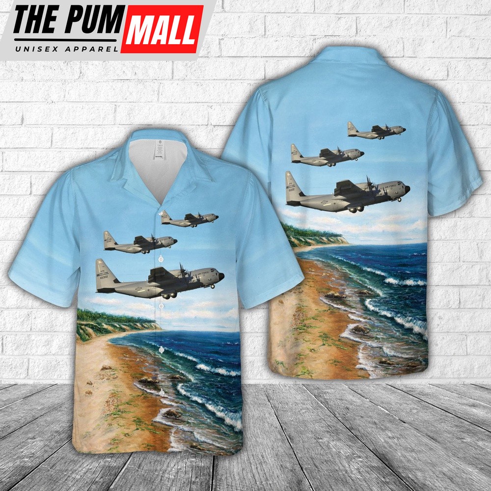 Air Force Hawaiian Shirt, US Air Force Lockheed Martin WC-130J Hercules 96-5302 Hurricane Hunter Hawaiian Shirt, Veteran Hawaiian Shirt