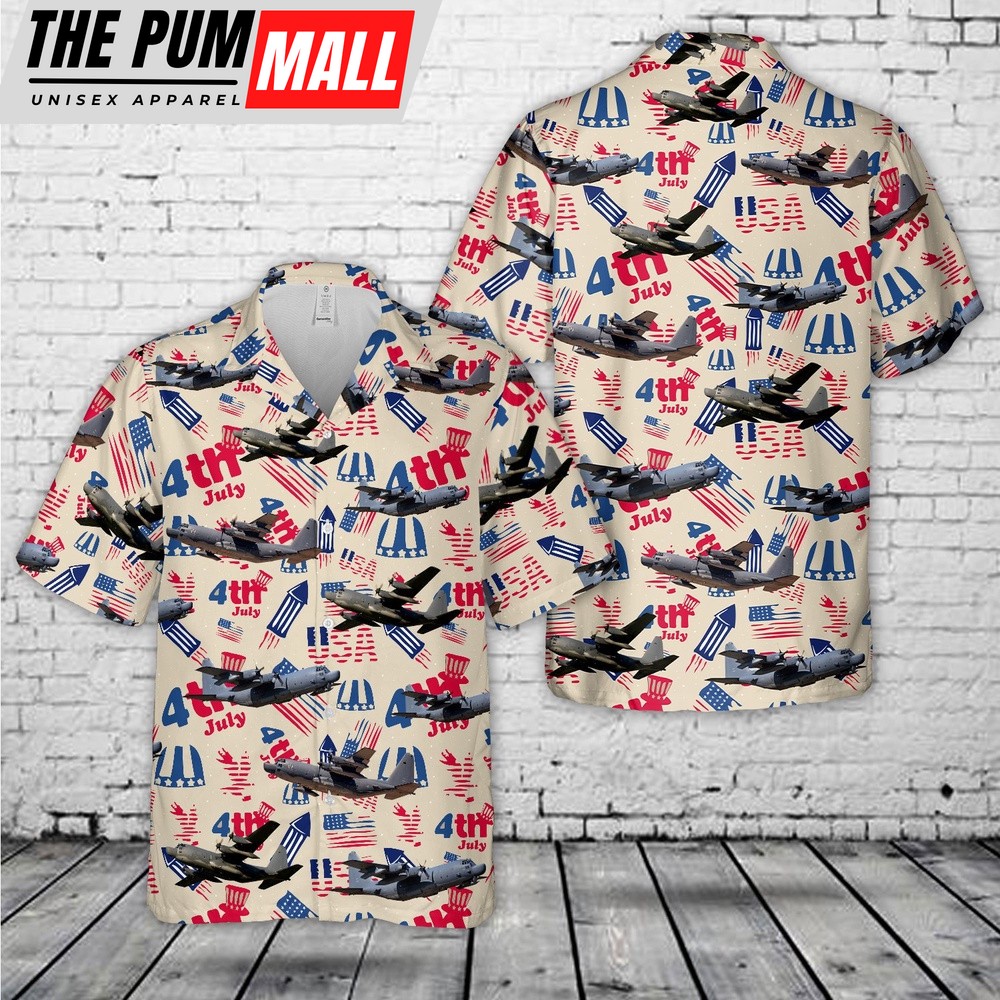 Air Force Hawaiian Shirt, US Air Force Lockheed MC-130, 4th Of July Hawaiian Shirt, Veteran Hawaiian Shirt