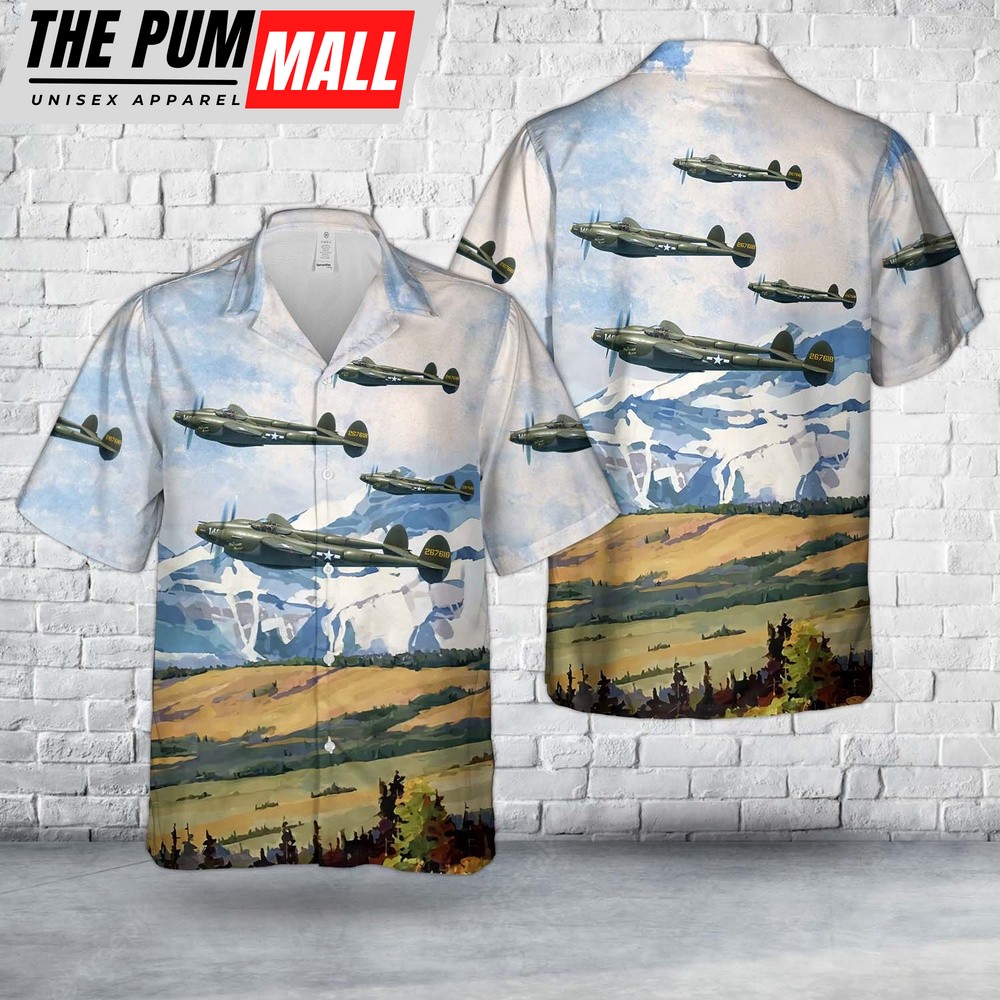 Air Force Hawaiian Shirt, US Air Force Lockheed P-38 Lightning Hollywood Hepcat Hawaiian Shirt, Veteran Hawaiian Shirt