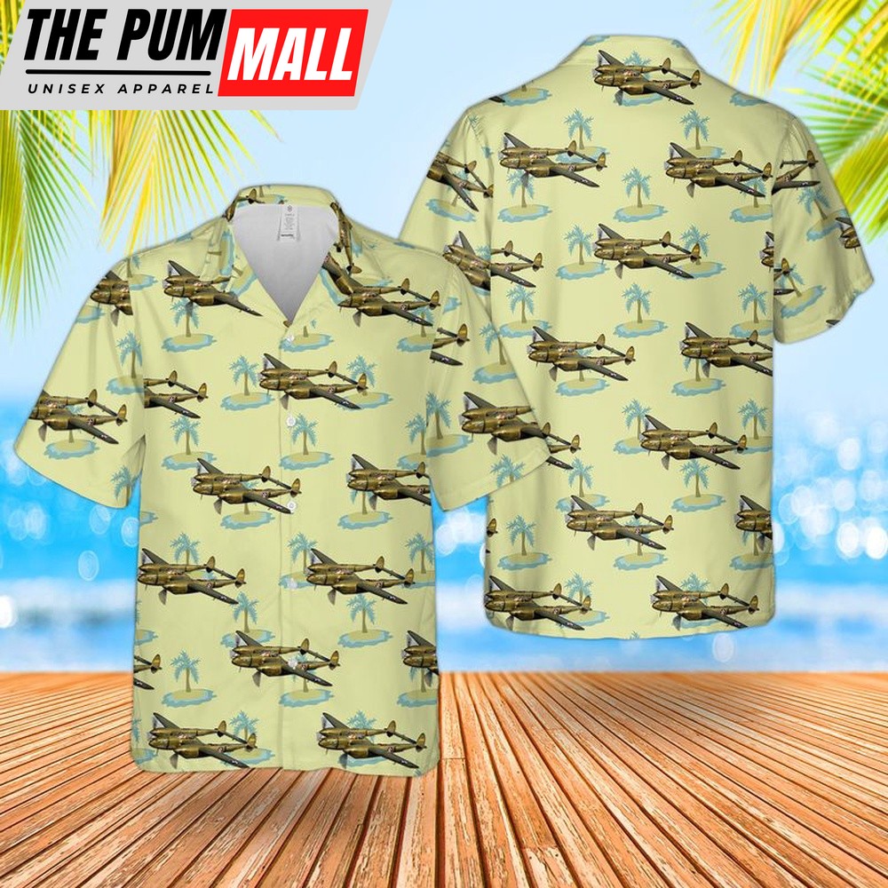Air Force Hawaiian Shirt, US Air Force Lockheed P-38F Lightning Glacier Girl Hawaiian Shirt, Veteran Hawaiian Shirt