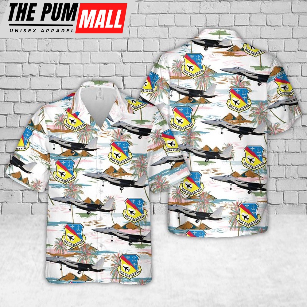 Air Force Hawaiian Shirt, US Air Force Massachusetts Air National Guard 104th Fighter Wing F-15C Eagle Hawaiian Shirt, Veteran Hawaiian Shirt