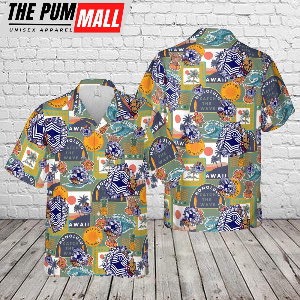 Air Force Hawaiian Shirt, US Air Force Master Sergeant Chief (Indian Head) Hawaiian Shirt, Veteran Hawaiian Shirt