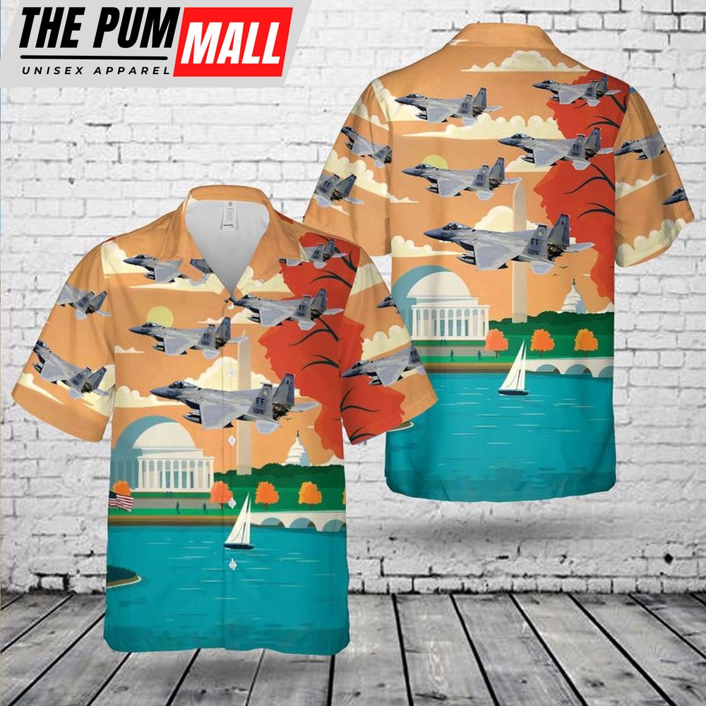 Air Force Hawaiian Shirt, US Air Force McDonnell Douglas F-15 Eagle over Washington, D.C Hawaiian Shirt, Veteran Hawaiian Shirt