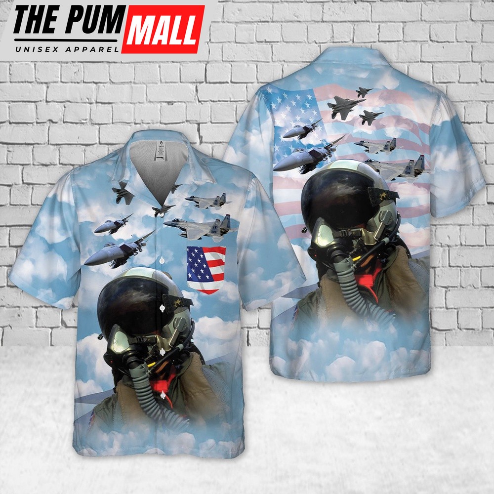 Air Force Hawaiian Shirt, US Air Force McDonnell Douglas F-15 Eagle Pilot Flying Pocket Hawaiian Shirt, Veteran Hawaiian Shirt