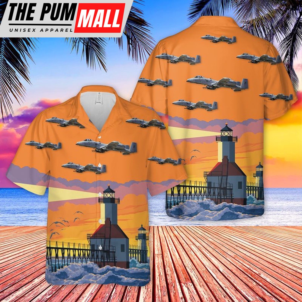 Air Force Hawaiian Shirt, US Air Force Michigan Air National Guard 107th Fighter Squadron A-10 Thunderbolt II Hawaiian Shirt, Veteran Hawaiian Shirt