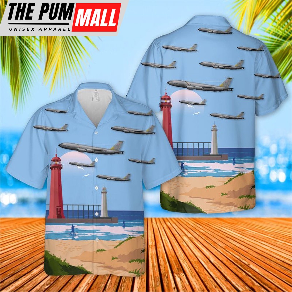 Air Force Hawaiian Shirt, US Air Force Michigan Air National Guard 171st Air Refueling Squadron KC-135T Stratotanker Hawaiian Shirt, Veteran Hawaiian Shirt
