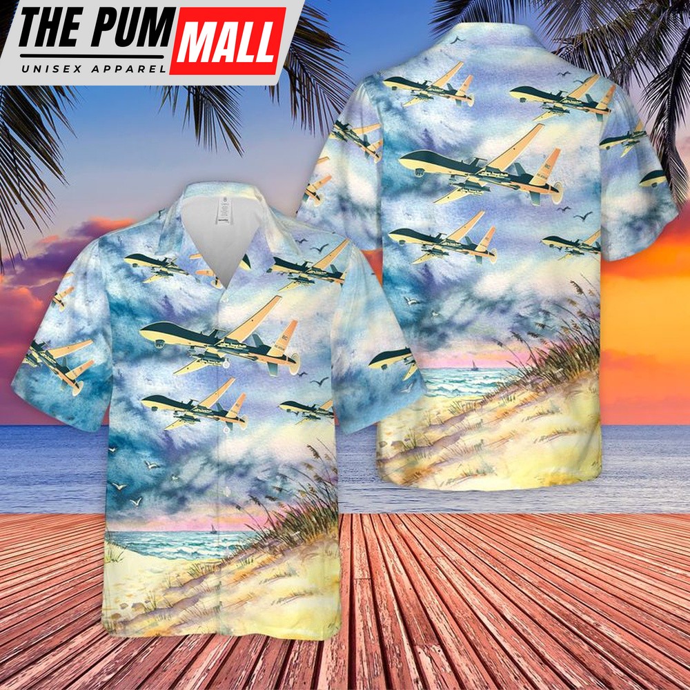 Air Force Hawaiian Shirt, US Air Force Michigan Air National Guard 172d Air Support Squadron MQ-9 Reaper Hawaiian Shirt, Veteran Hawaiian Shirt