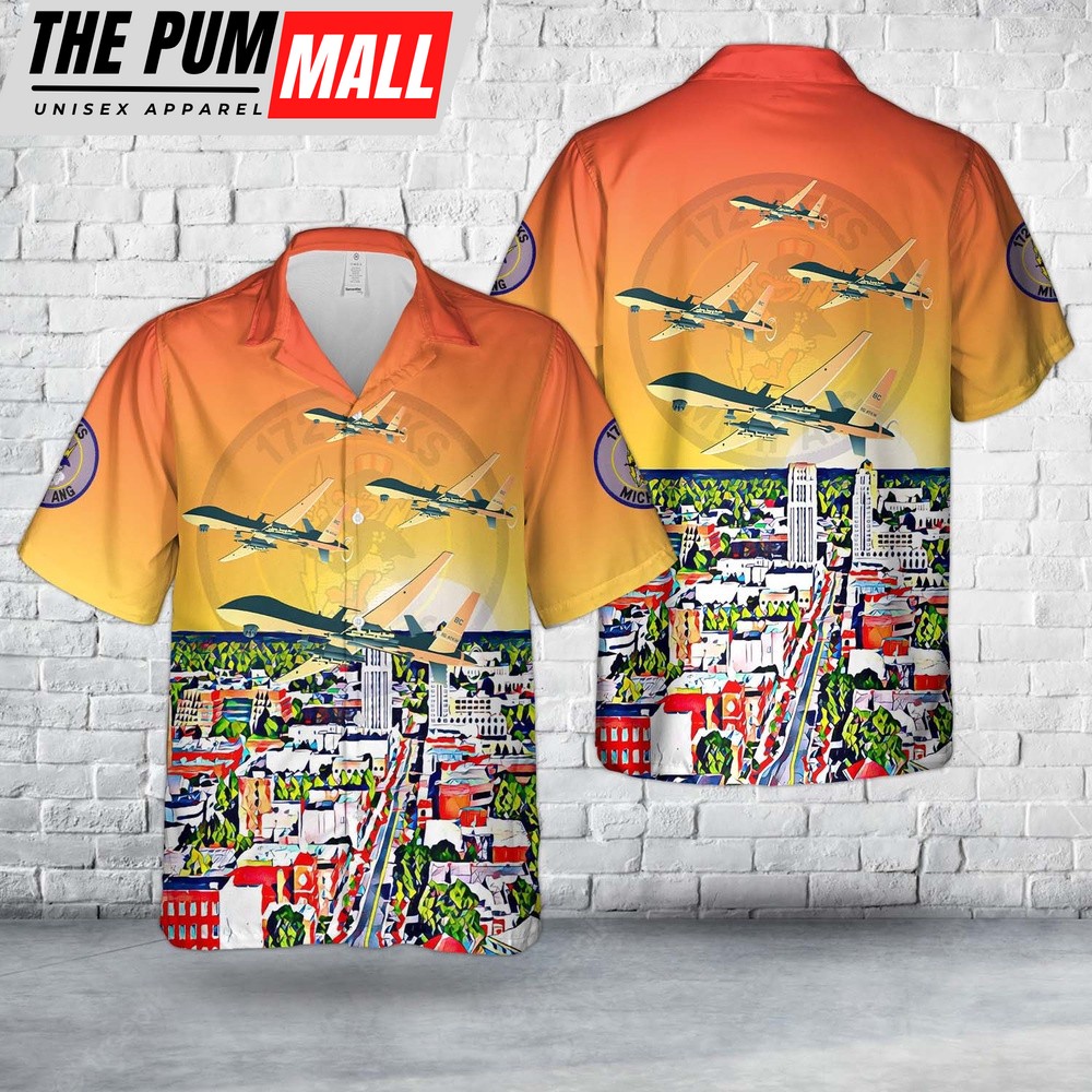 Air Force Hawaiian Shirt, US Air Force Michigan Air National Guard 172nd Attack Squadron MQ-9 Reaper Hawaiian Shirt, Veteran Hawaiian Shirt