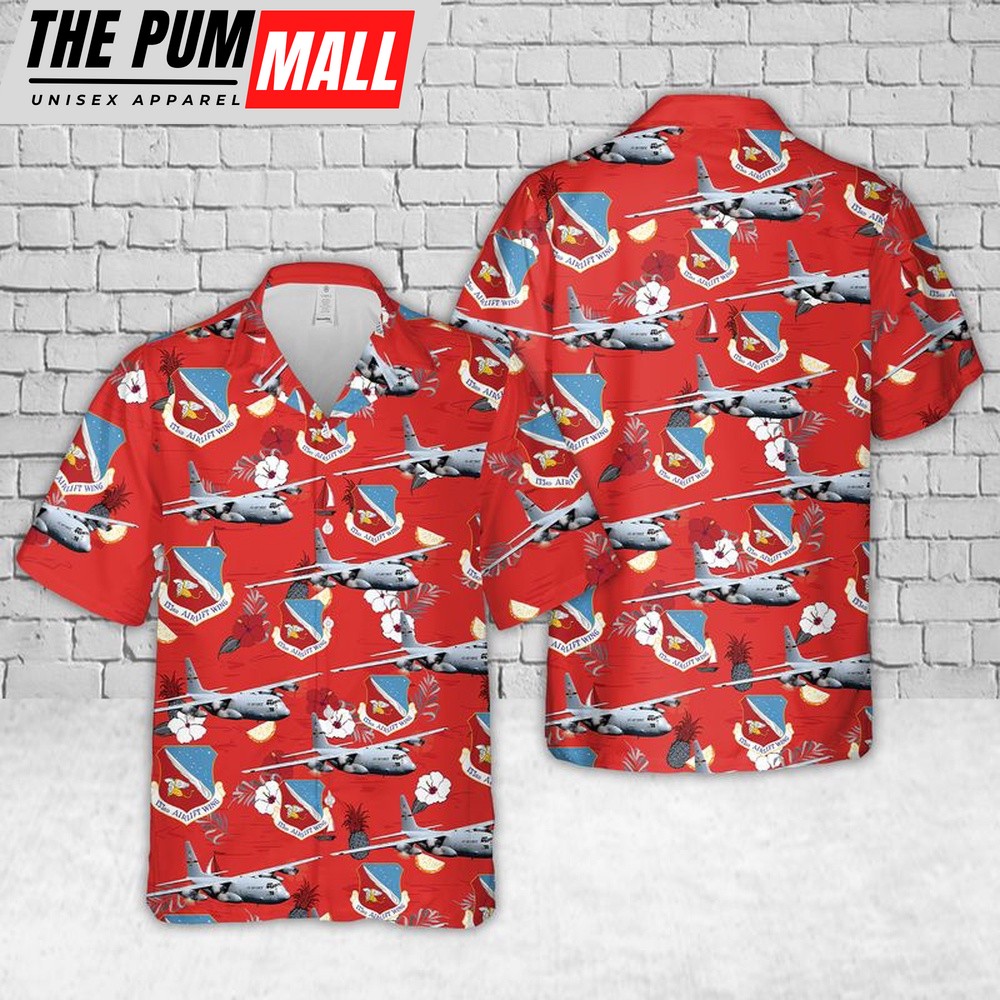 Air Force Hawaiian Shirt, US Air Force Minnesota Air National Guard 133rd Airlift Wing Lockheed C-130H Hercules Hawaiian Shirt, Veteran Hawaiian Shirt