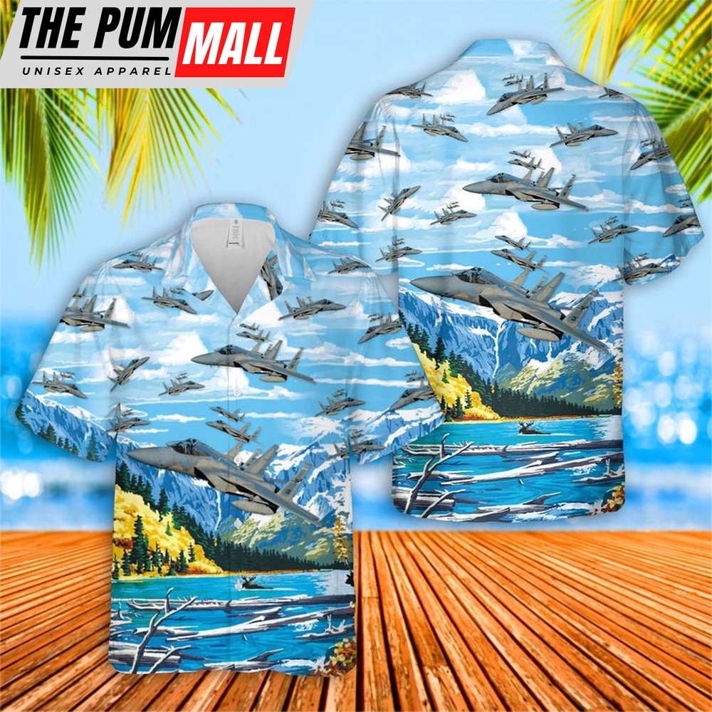 Air Force Hawaiian Shirt, US Air Force Montana Air National Guard F-15 Eagle Hawaiian Shirt, Veteran Hawaiian Shirt