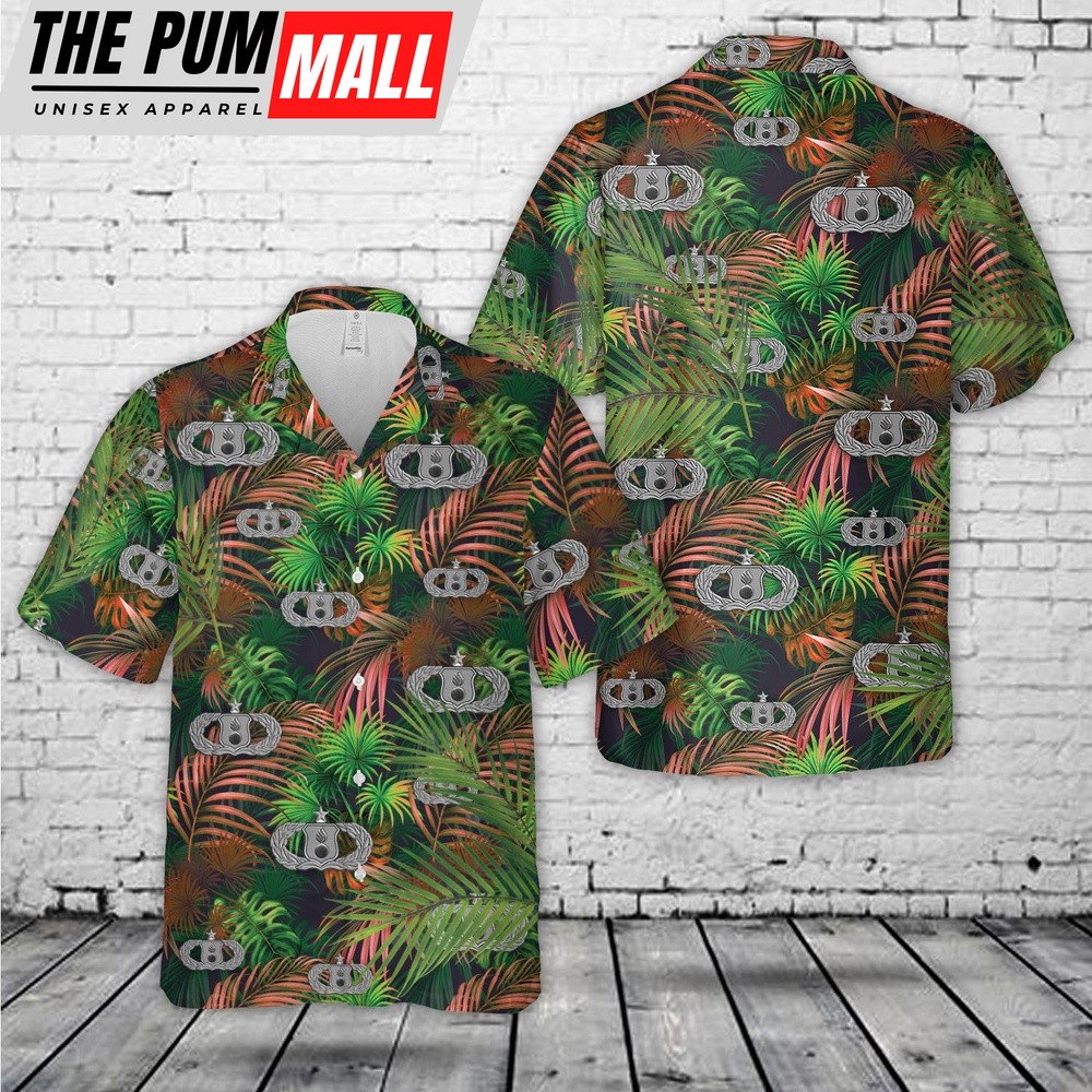 Air Force Hawaiian Shirt, US Air Force Munitions (AMMO) Badge Senior Hawaiian Shirt, Veteran Hawaiian Shirt