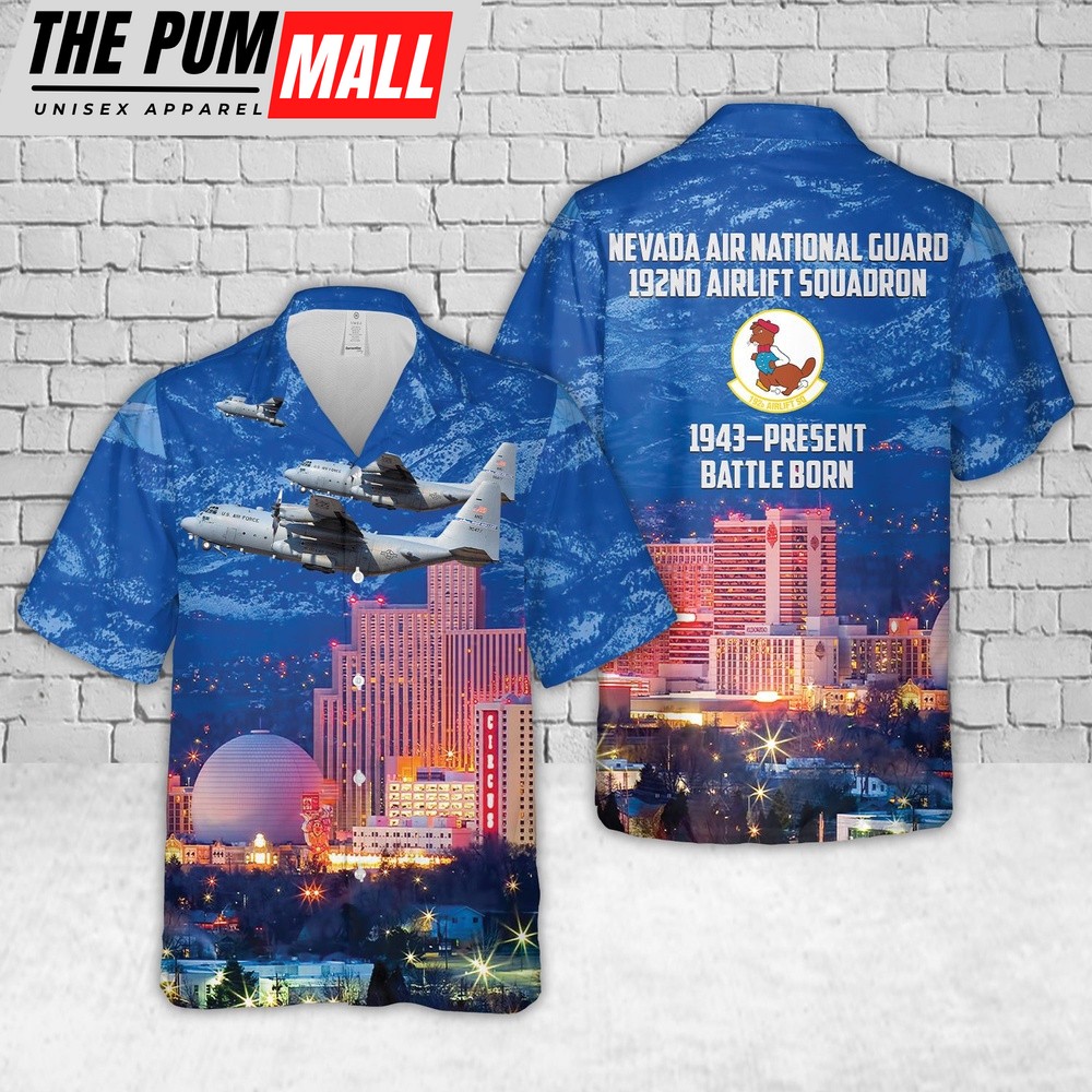 Air Force Hawaiian Shirt, US Air Force Nevada Air National Guard 192nd Airlift Squadron C-130H Scathe View aircraft 79-0477 Hawaiian Shirt