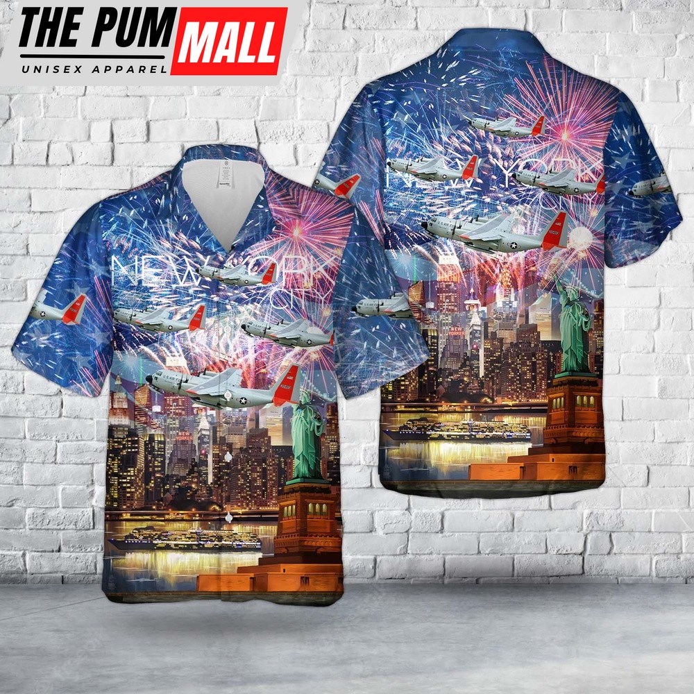 Air Force Hawaiian Shirt, US Air Force New York Air National Guard 139th Airlift Squadron LC-130 Skibird, 4th Of July Hawaiian Shirt