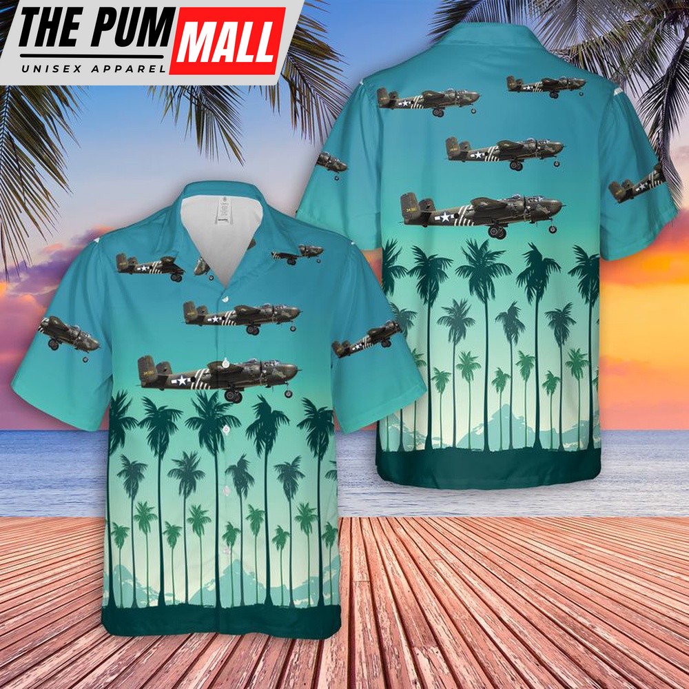 Air Force Hawaiian Shirt, US Air Force North American B-25H Mitchell Barbie III Hawaiian Shirt, Veteran Hawaiian Shirt