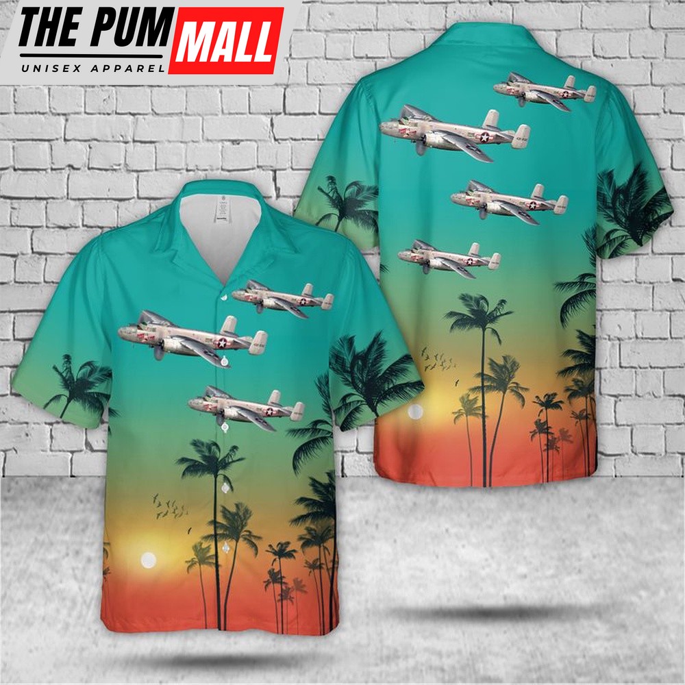 Air Force Hawaiian Shirt, US Air Force North American B-25J Mitchell Take-Off Time Hawaiian Shirt, Veteran Hawaiian Shirt