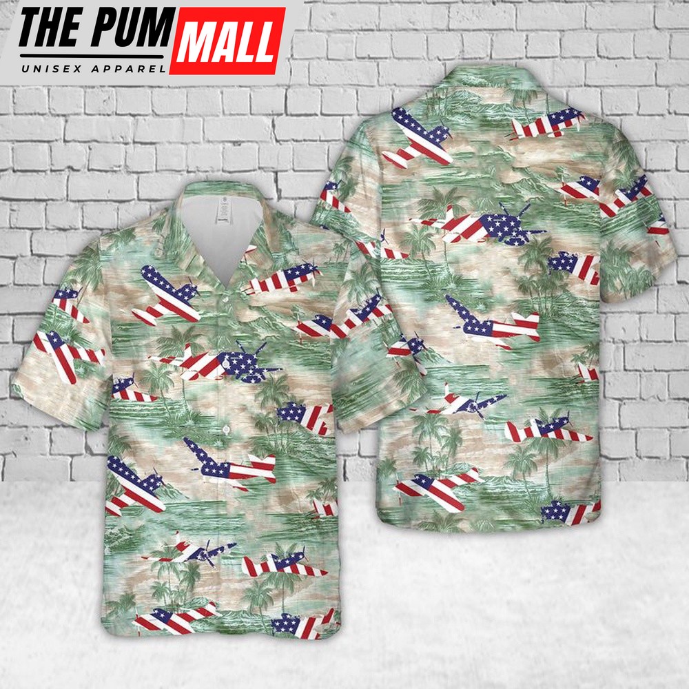 Air Force Hawaiian Shirt, US Air Force North American F-51 Mustang In WW2 Hawaiian Shirt, Veteran Hawaiian Shirt