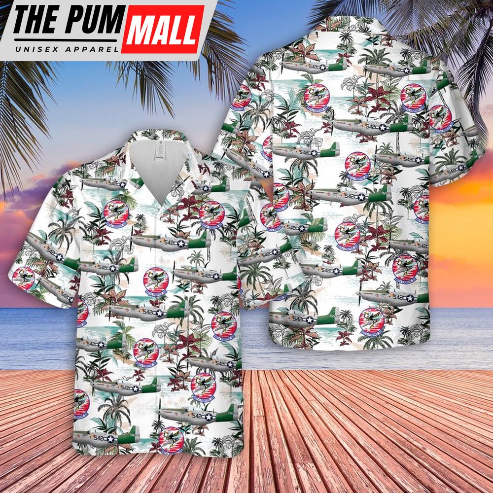 Air Force Hawaiian Shirt, US Air Force North American P-51 Mustang 457th Fighter Squadron Hawaiian Shirt, Veteran Hawaiian Shirt