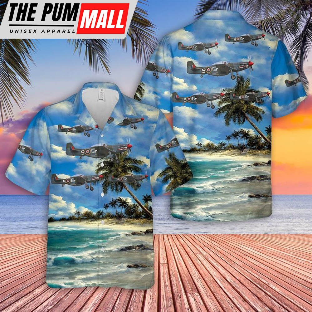 Air Force Hawaiian Shirt, US Air Force North American P-51 Mustang D G-SHWN The Shark Hawaiian Shirt, Veteran Hawaiian Shirt