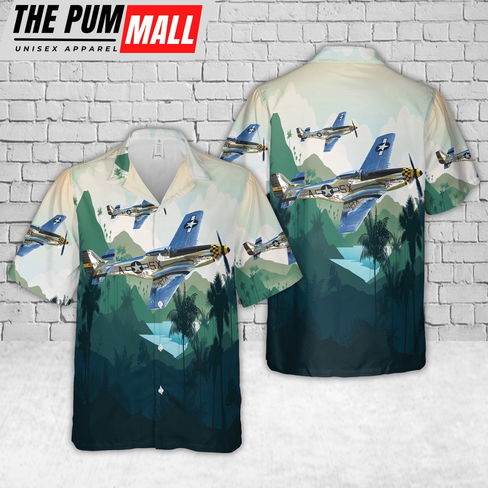 Air Force Hawaiian Shirt, US Air Force North American P-51D Mustang Kimberly Kaye Hawaiian Shirt, Veteran Hawaiian Shirt