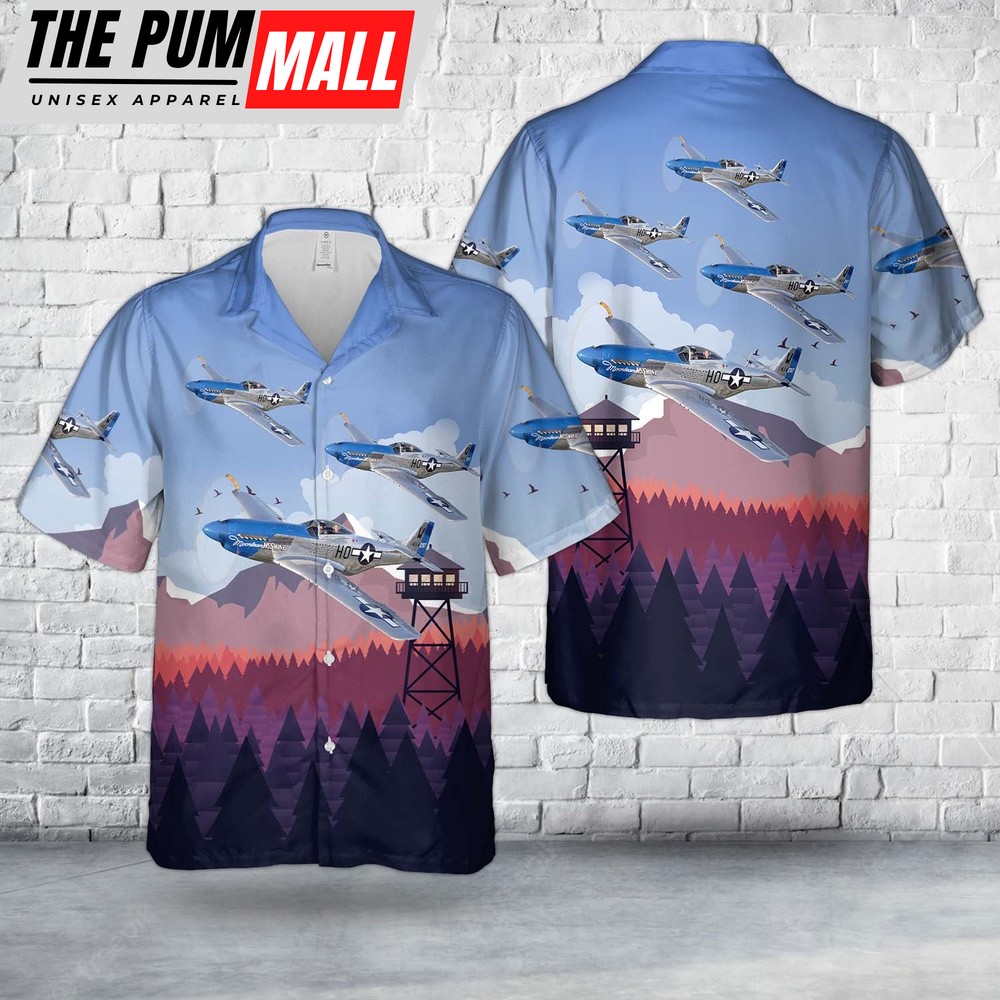 Air Force Hawaiian Shirt, US Air Force North American P-51D Mustang Moonbeam McSwine Hawaiian Shirt, Veteran Hawaiian Shirt