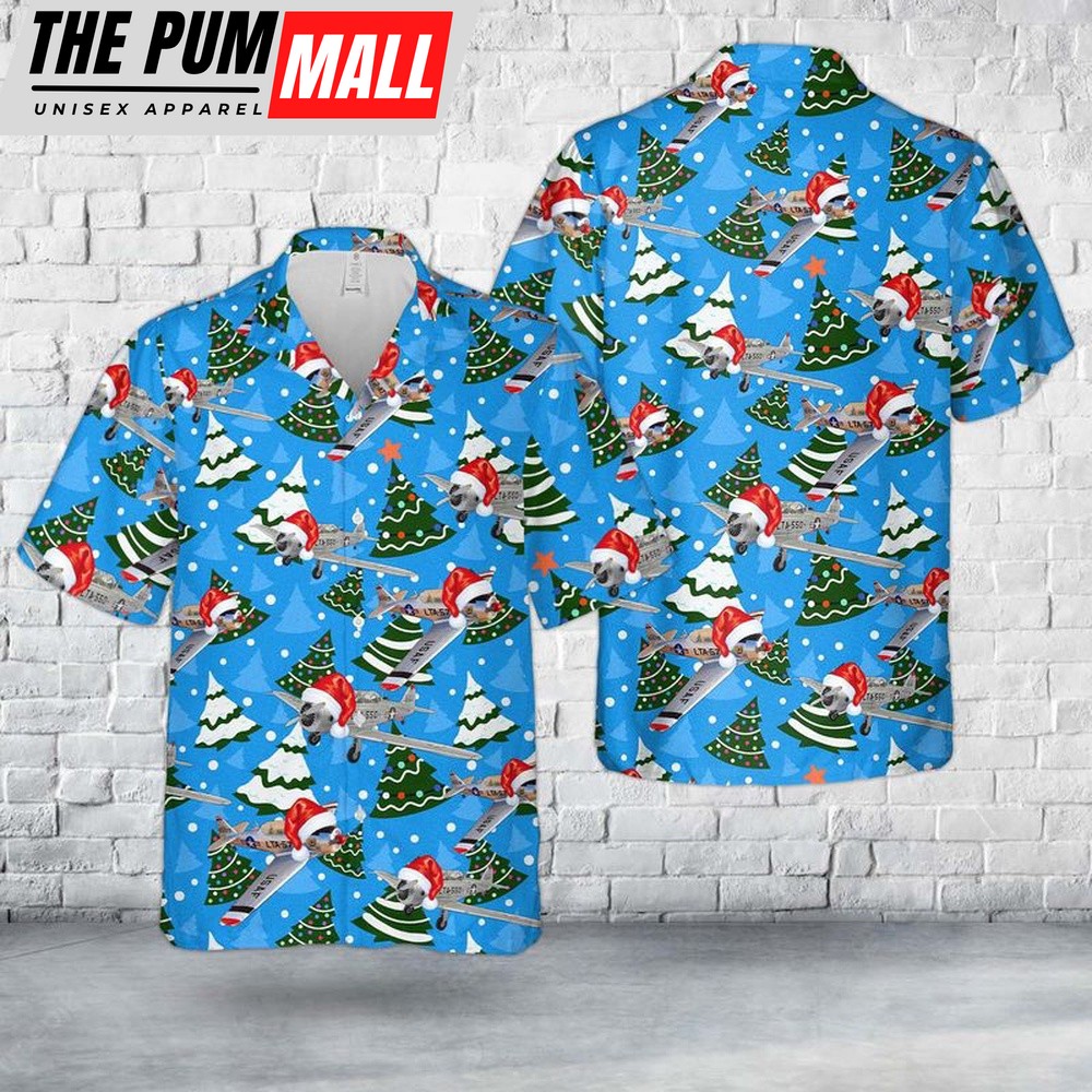 Air Force Hawaiian Shirt, US Air Force North American T-6 Texan Christmas Hawaiian Shirt, Veteran Hawaiian Shirt