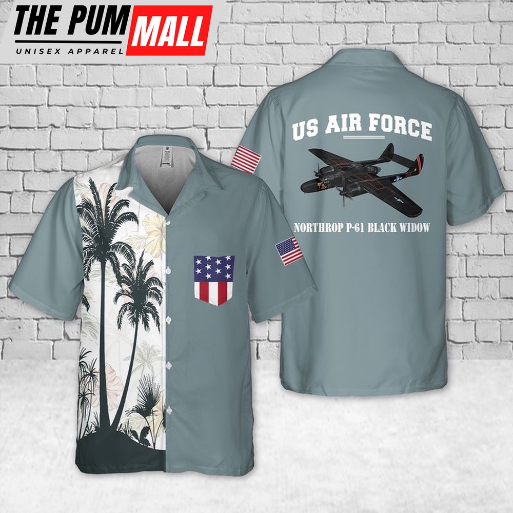 Air Force Hawaiian Shirt, US Air Force Northrop P-61 Black Widow Pocket Hawaiian Shirt, Veteran Hawaiian Shirt