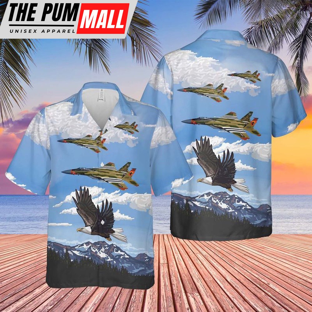 Air Force Hawaiian Shirt, US Air Force Oregon Air National Guard, 114th Fighter Squadron, F-15C Eagle Kingsley Hawaiian Shirt, Veteran Hawaiian Shirt