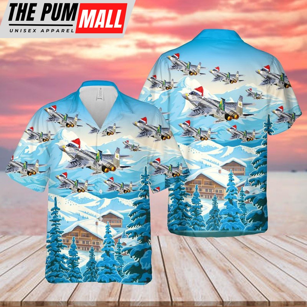 Air Force Hawaiian Shirt, US Air Force Oregon Air National Guard F-15 Eagle Christmas Hawaiian Shirt, Veteran Hawaiian Shirt