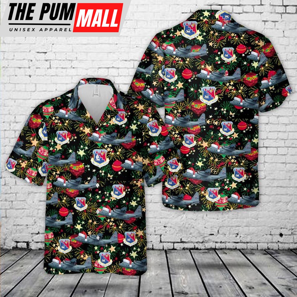 Air Force Hawaiian Shirt, US Air Force Puerto Rico Air National Guard 156th Wing Lockheed WC-130H Hercules Christmas Hawaiian Shirt