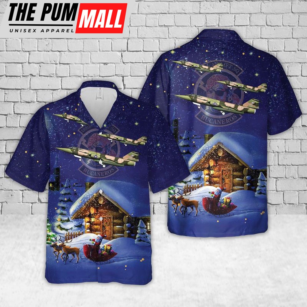 Air Force Hawaiian Shirt, US Air Force Puerto Rico Air National Guard Lockheed F-104C Starfighter 198th TFS Christmas Hawaiian Shirt