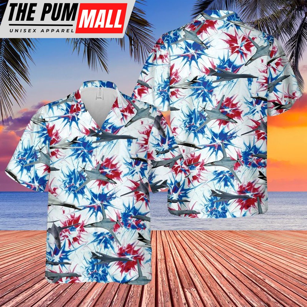 Air Force Hawaiian Shirt, US Air Force Rockwell B-1 Lancer Red White & Blue Tie dye Hawaiian Shirt, Veteran Hawaiian Shirt