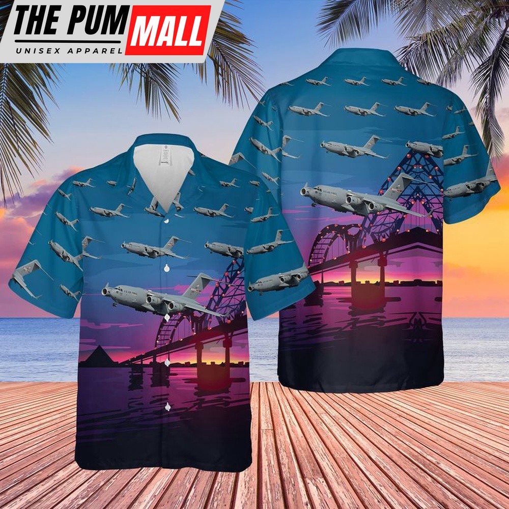 Air Force Hawaiian Shirt, US Air Force Tennessee Air National Guard Boeing C-17 Globemaster III Hawaiian Shirt, Veteran Hawaiian Shirt