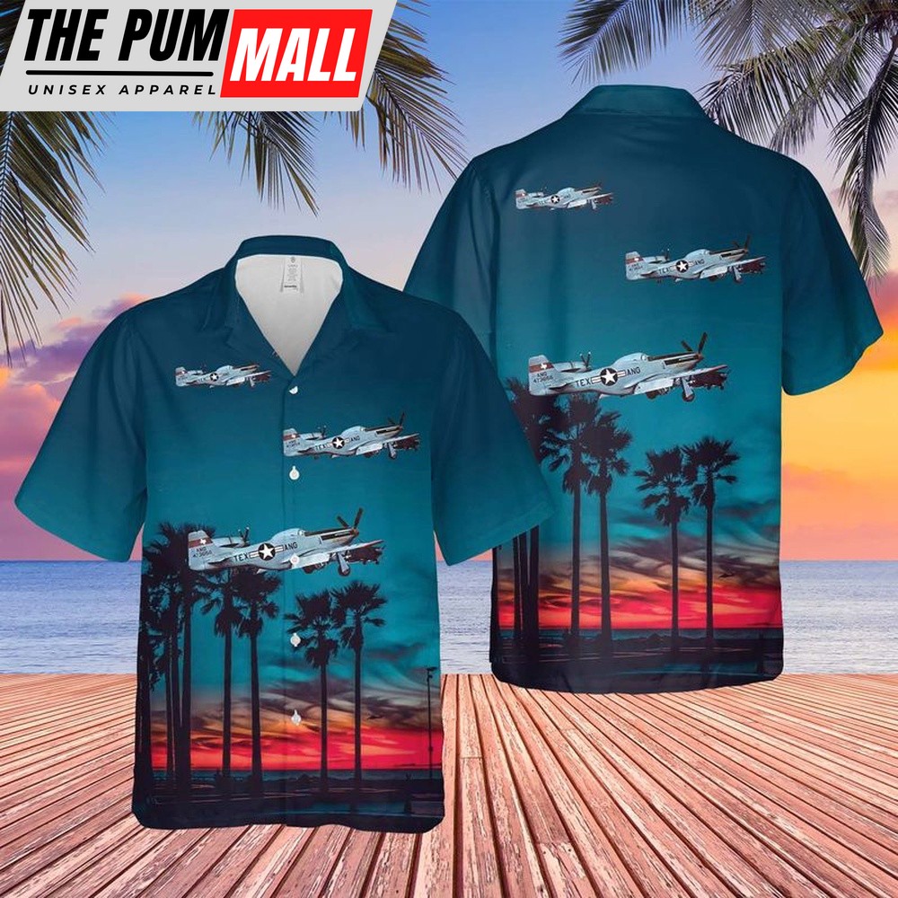 Air Force Hawaiian Shirt, US Air Force Texas Air National Guard 111th Fighter Squadron North American F-51D Mustang Hawaiian Shirt
